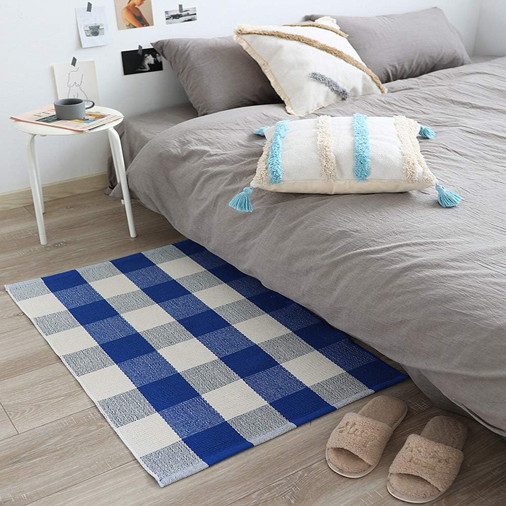 Ukeler Farmhouse Area Rugs 24''x51.2''- Cotton Hand-Woven Buffalo Plaid Outdoor Rug/Kitchen Rugs/Bathroom Rug/Laundry Room Rug, Front Porch Décor