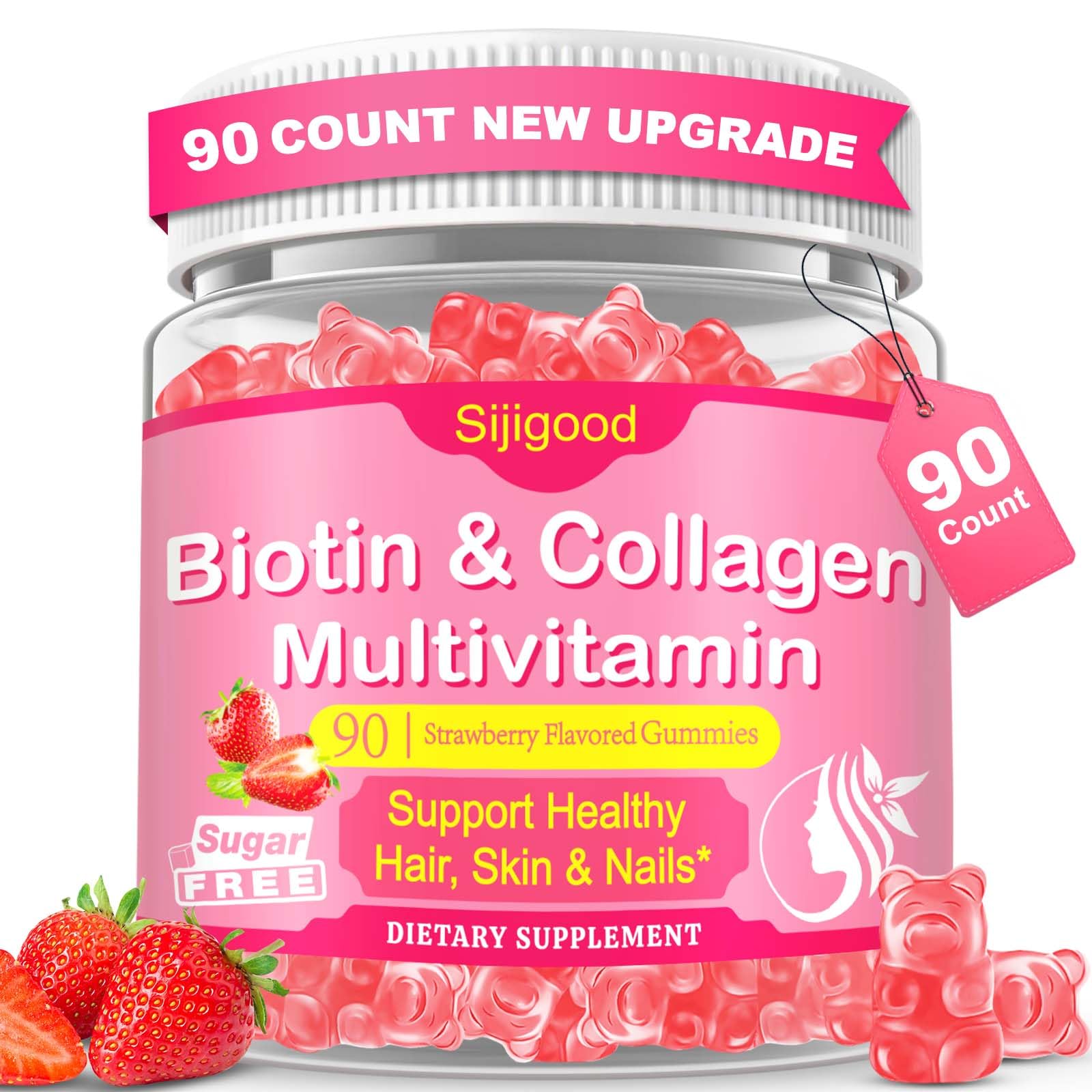 90 Count Collagen Peptides Gummies for Women Men Multi Collagen Hydrolyzed Protein 2500mg Type I II III V
