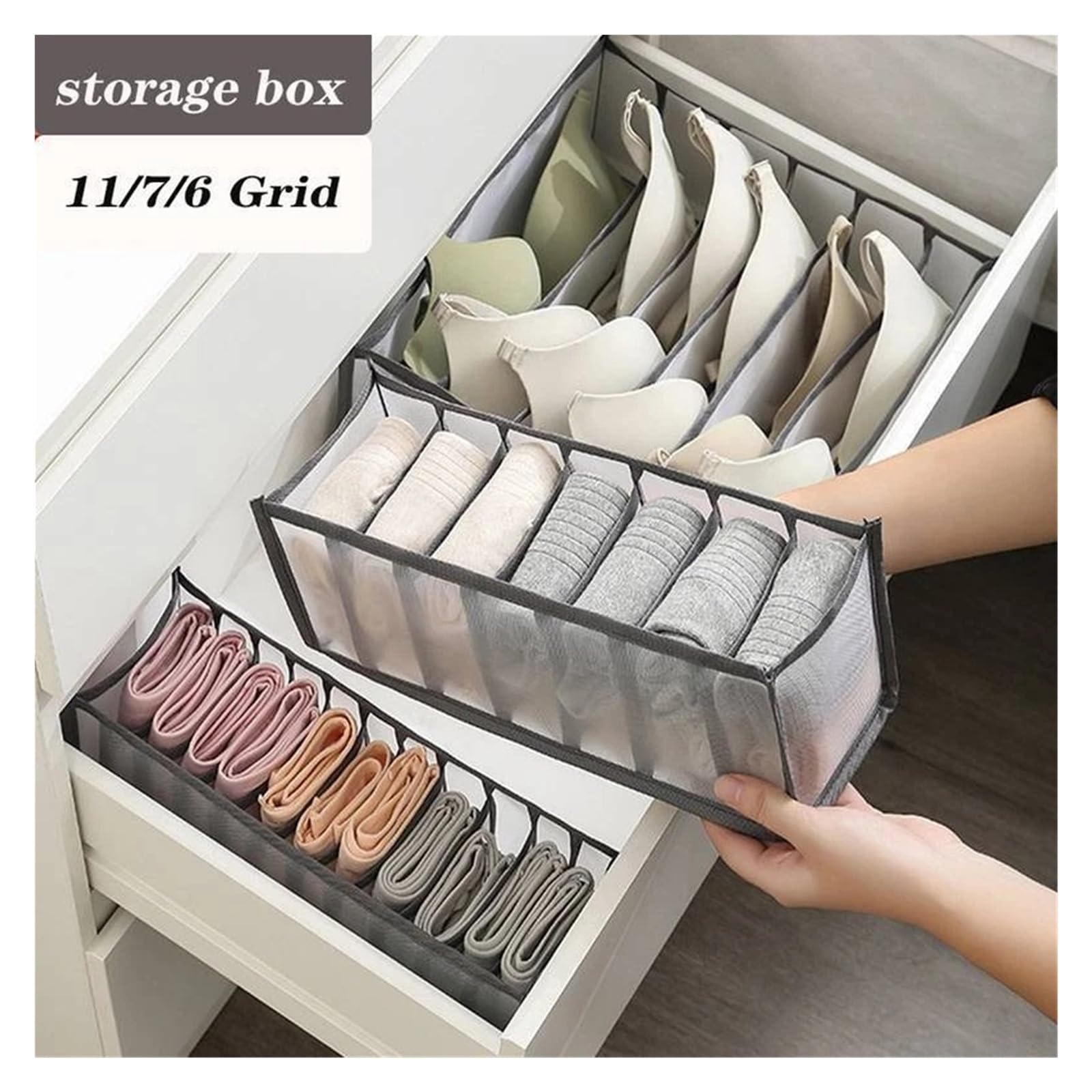 Socken Organizer Aufbewahrungsbox(11 Grid Grey)