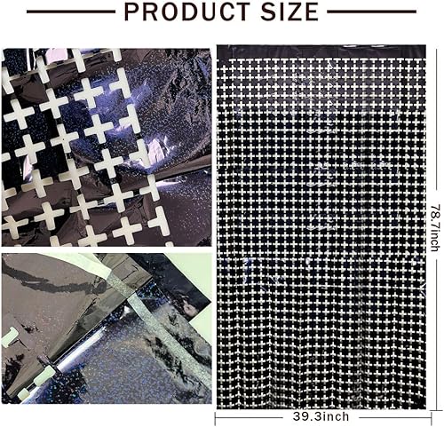 Miniatura 9 de Cortina cuadrada de oropel para fiesta, 2 cortinas de flecos de papel de aluminio con purpurina, decoración de fiesta, telón de fondo plateado para