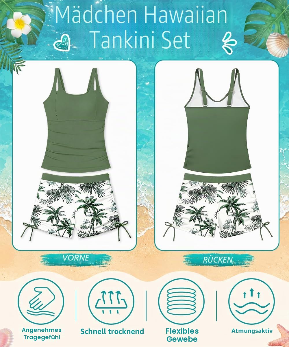 Mädchen Tankini Set 2-Teilig Badeanzug Kinder | Gepolsterte Schultergurt Top und Badeshorts für Teens 11-16 Jahre
