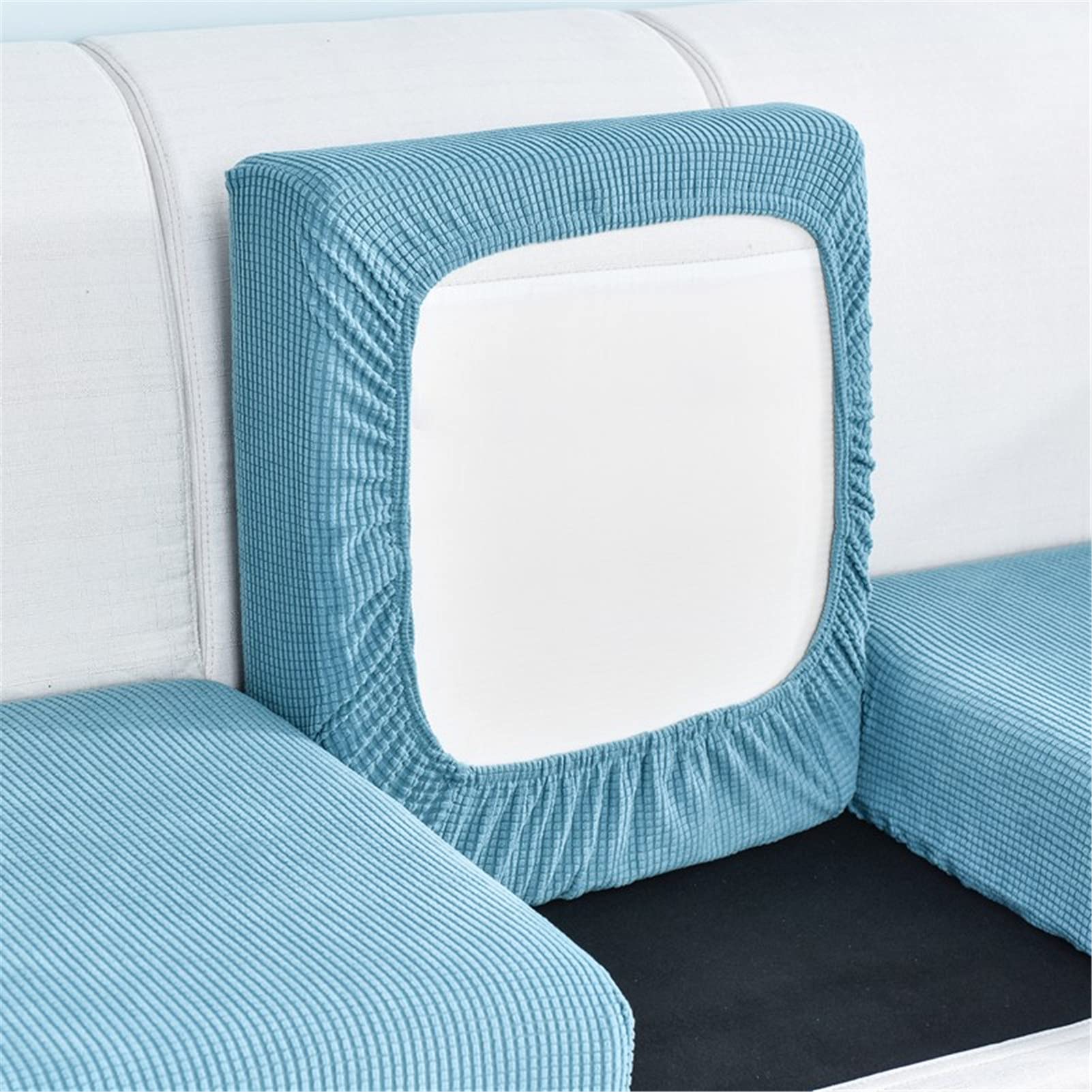 Housse de coussin élastique canapé 1 place bleue lavable