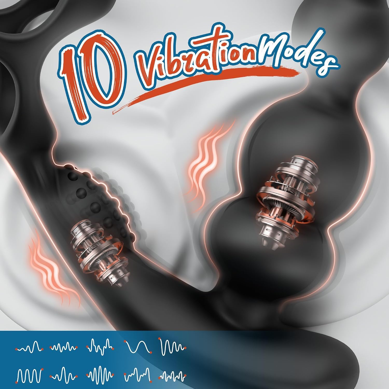 Masajeador vibratorio 4 en 1 con anillo; este juguete sexual está diseñado específicamente para el masaje de próstata, está hecho de silicona y se controla a distancia.