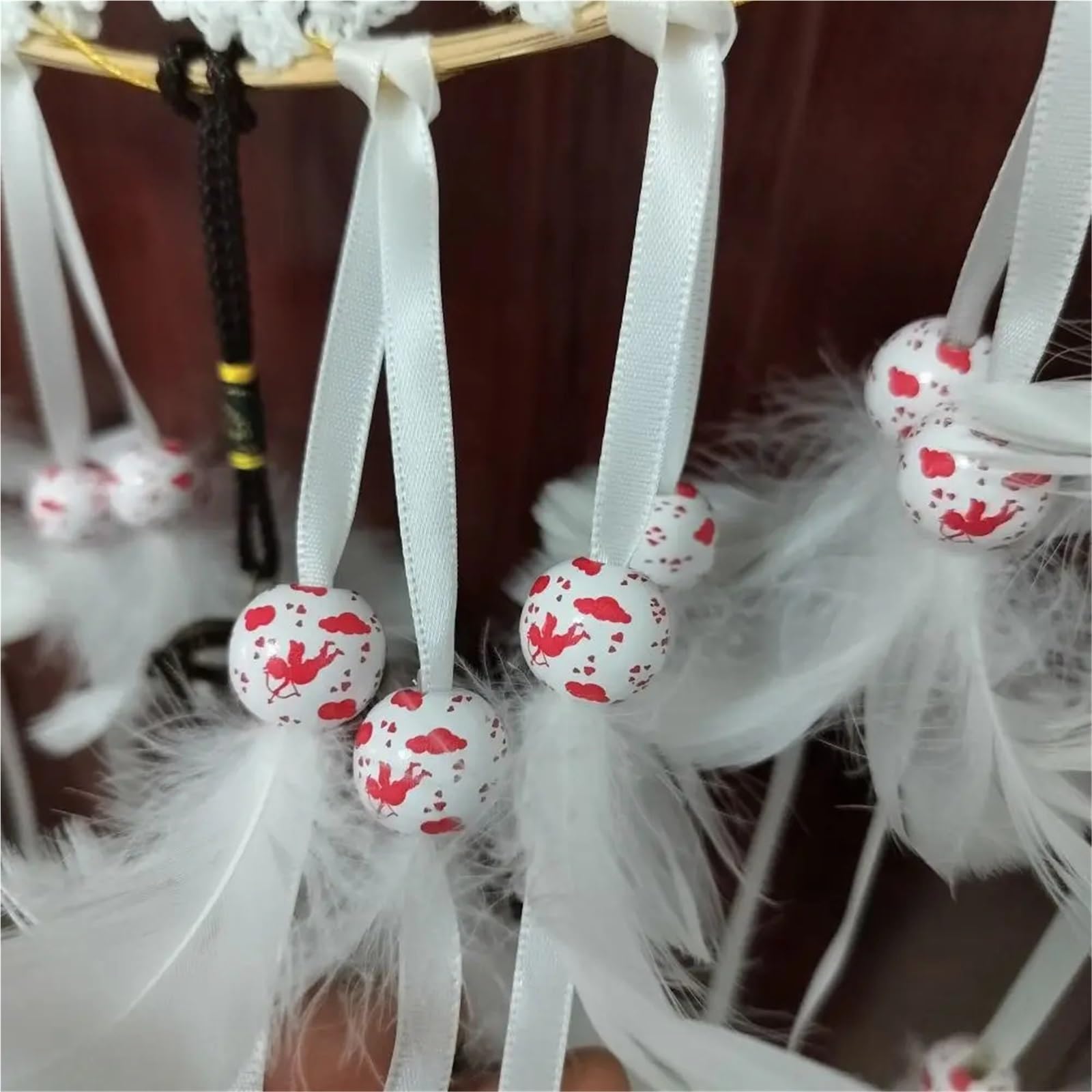 Atrapasueños de Plumas Colgantes Bronce, Campanas Viento Grandes Hechas a Mano, atrapasueños con Cuentas Madera, decoración for Las Paredes del salón Dormitorio para El Dormitorio