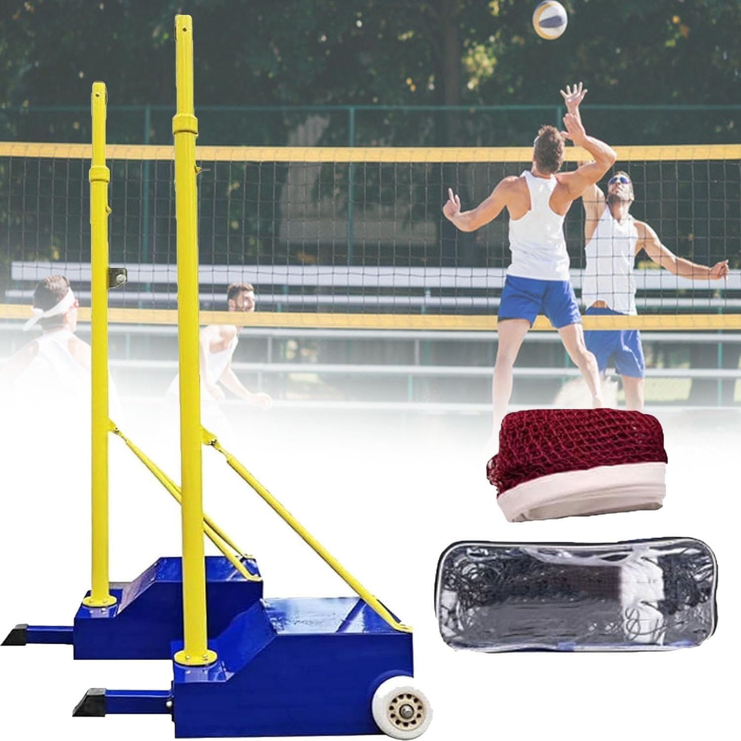 Volleyball Poles, Portable 1.55-2.1m Badminton Net Frame Poles, Freestanding Sport Training Equipment for Court/Beach/Driveway, for Patio, Lawn and Beach