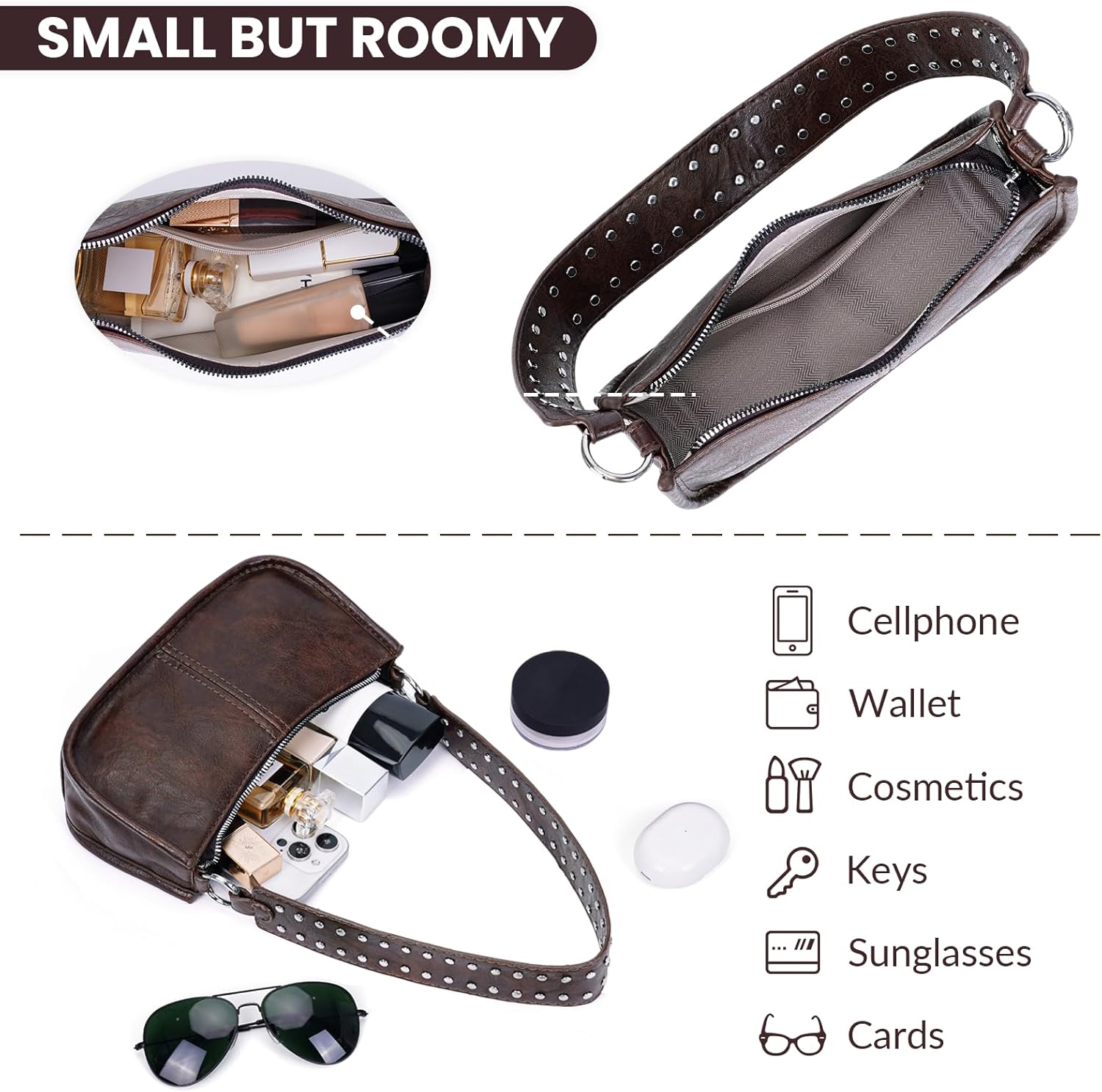 Shoulder Bags for Women Y2k Purse and Handbags Retro Studded Crossbody Bag Small Shoulder Purse Leather Hobo Handbag - Image 5