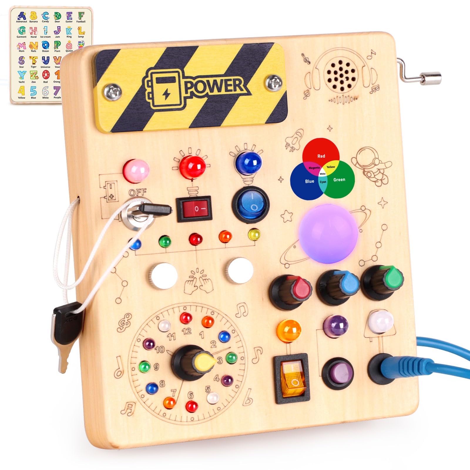 Konijiwa Montessori Busy Board Spielzeug ab 1 Jahr Activity Board Holzspielzeug mit 12 Schalter 24 LED-Leuchten Spielzeug Sensory Learning Toys für 1 2 3 Jahre Jungen Mädchen