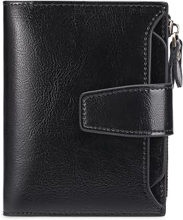 GOIACII Small Women Wallet Genuine Leather RFID Blocking Bifold Zipper Pocket Card Holder with ID Window