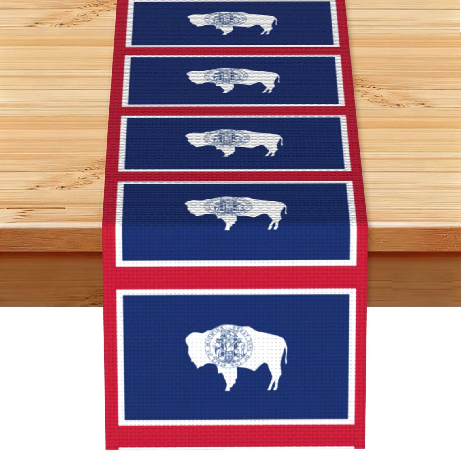 Wyoming State Flag Vintage Style Table Runner 13x72in, Soft Printed Centerpieces for Tables, Kitchen, Countertops & Dining Area Home Decor