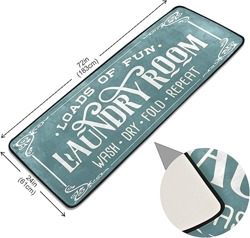 KLL Alfombra moderna de poliéster antideslizante, lavable a máquina, decoración de lavandería para cocina, baño, baño, color azul y verde, 72 x 24