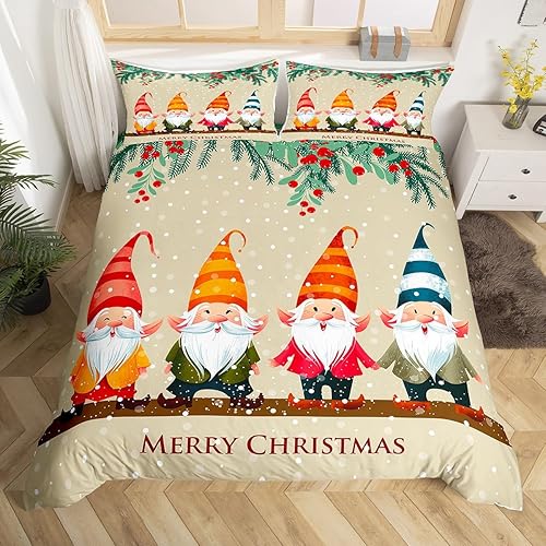 Miniatura 10 de Juego de funda de edredón de gnomos de Papá Noel escandinavos de Navidad, funda de edredón de Papá Noel para niños y niñas, funda de edredón de