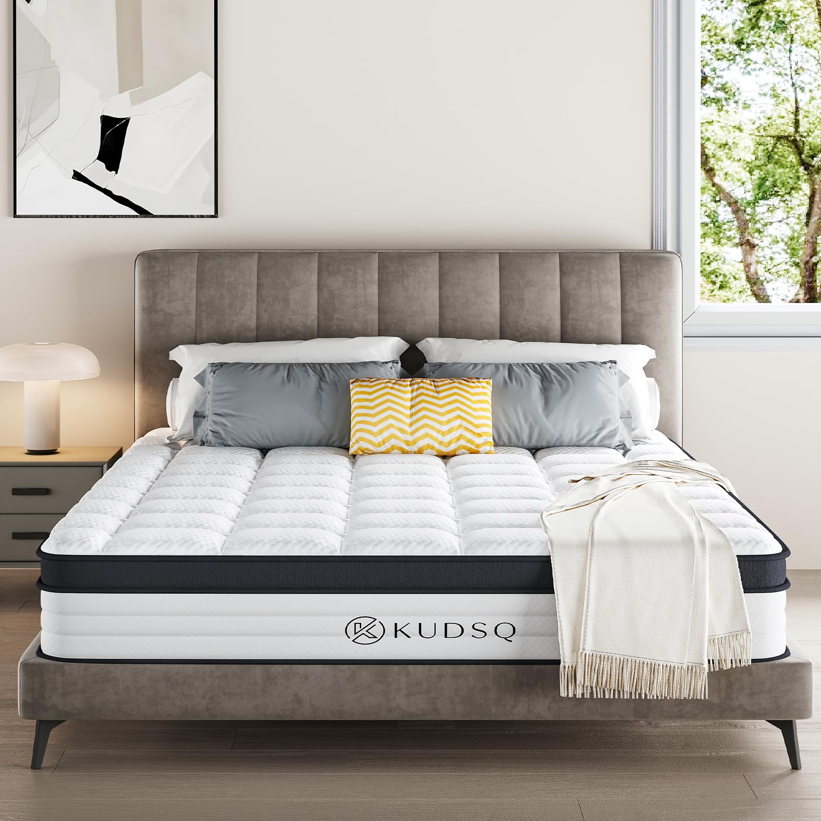 Queen Size Mattress, 10 Inch Queen Mattress in a Box with Memory Foam and Pocket Spring for Pressure Relief & Comfort Sleep, Medium Firm Feel, Fiberglass Free Bed in a Box/CertiPUR-US