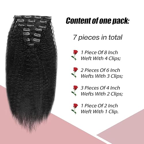 Miniatura 2 de Sixstarhair Extensiones de cabello humano real con clip, para mujeres negras, cabello virgen brasileño, lacio, color negro natural, 12 pulgadas, 7