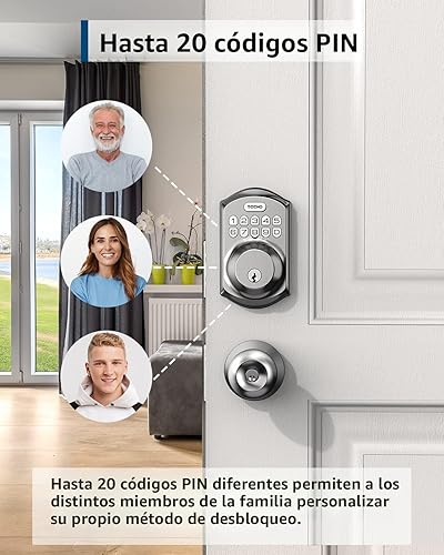 Miniatura 2 de TEEHO TE001 Cerradura de puerta de entrada sin llave con teclado, cerradura inteligente para puerta delantera con 2 llaves, bloqueo automático