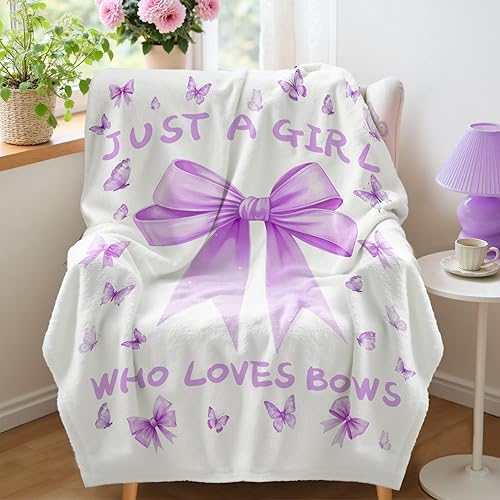 Jameswish Bow Throw Blanket 60x80Inch Preppy Blanket Purple 