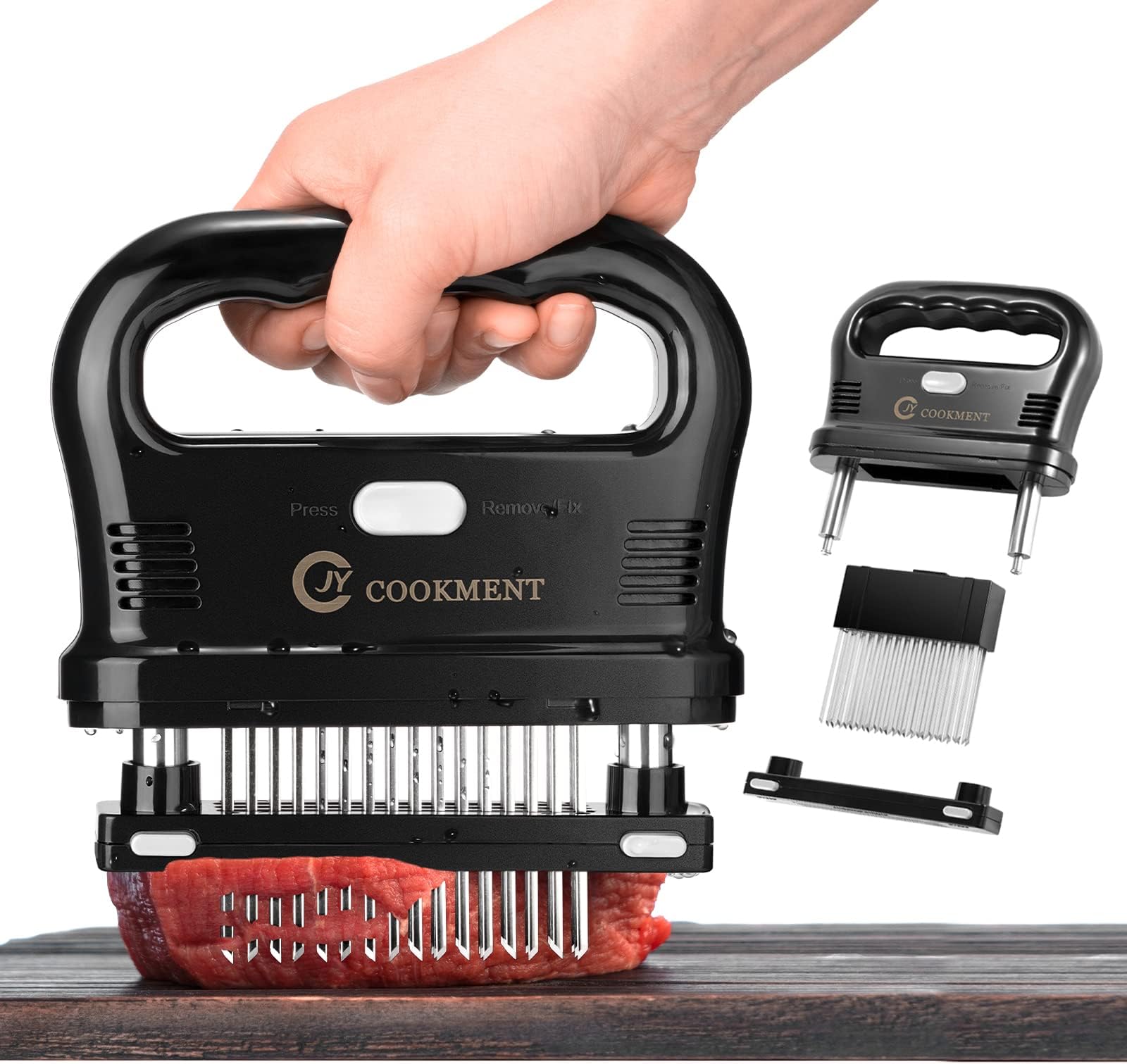 JY COOKMENT Meat Tenderizer Tool with 48 Stainless Steel Ultra Sharp Needle Blades, Detachable Kitchen Cooking Tool Best For Tenderizing, BBQ, Marinade