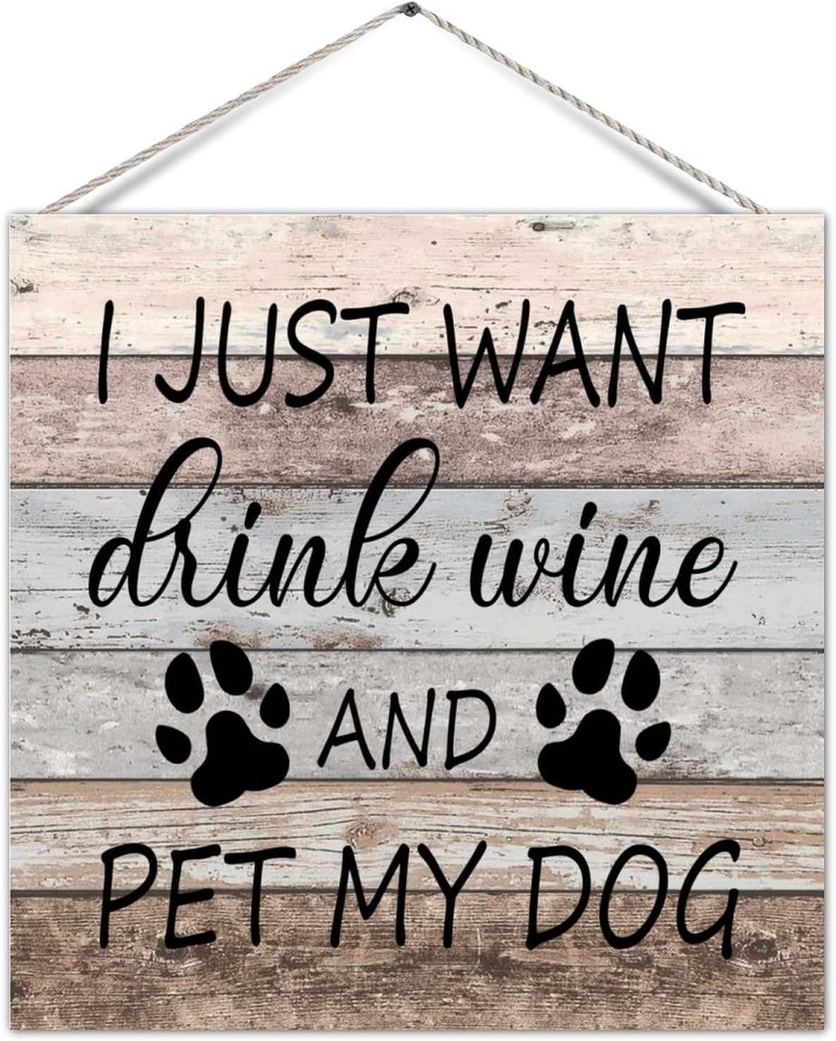 Retro Decorative Wood Pallet Sign I Just Want to Drink Wine And Pet My Dog Wood Wall Pediment Wall Pediment Vintage Home Wall Decor for Garden Front Door 16x16 Inch