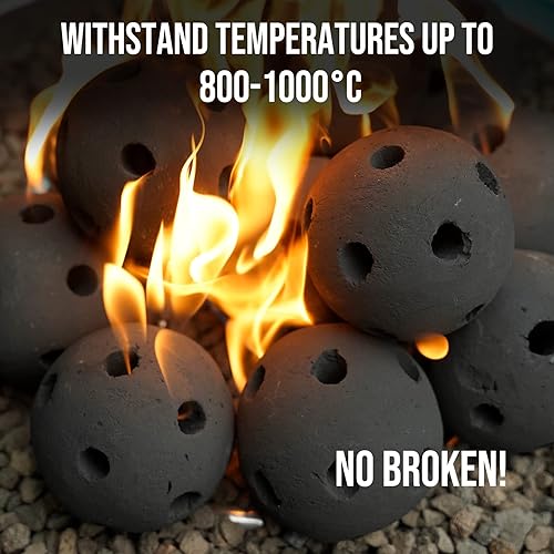 Miniatura 51 de Skyflame Juego de 6 bolas de fuego de cerámica, juego de 6 piedras redondas para fogatas o accesorios de chimeneas de interior y exterior, 5 Gris
