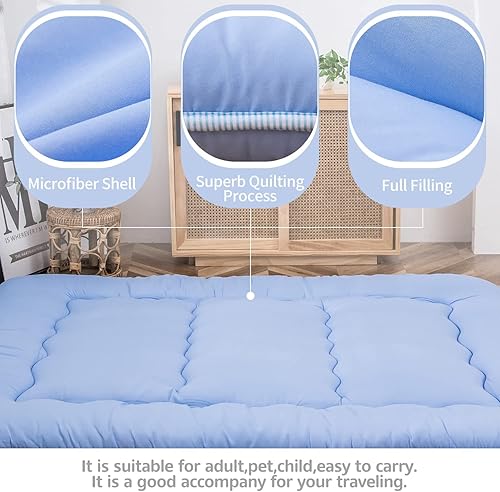 Miniatura 498 de Colchón futón japonés de piso gris constelación, de piso tatami, portátil, para acampar, para niños, sofá cama plegable enrollable con protector de