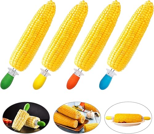 Miniatura 6 de 18 soportes de mazorca de maíz de acero inoxidable con mango de silicona y práctica herramienta de extensión de mantequilla