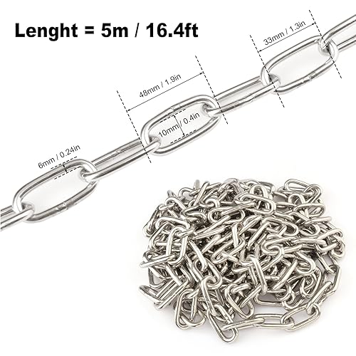Miniatura 11 de Cadena de acero inoxidable de 39 pies, cadena resistente de 1/8 pulgadas, cadena colgante para colgar ropa, decoraciones, silla, asegurar puertas