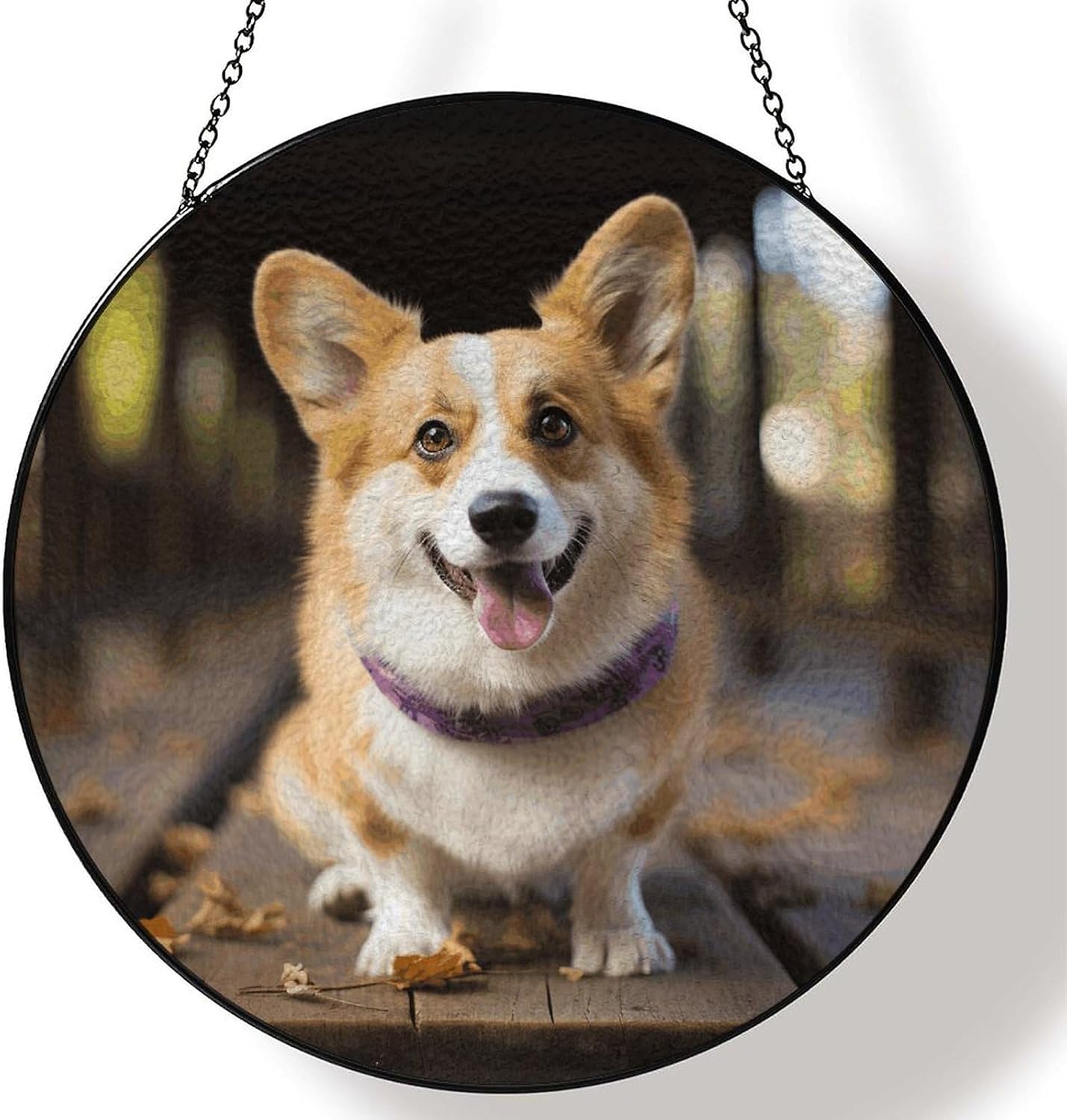 30x30cm Round Stained Glass Suncatcher for Window Hanging Decor with Chain