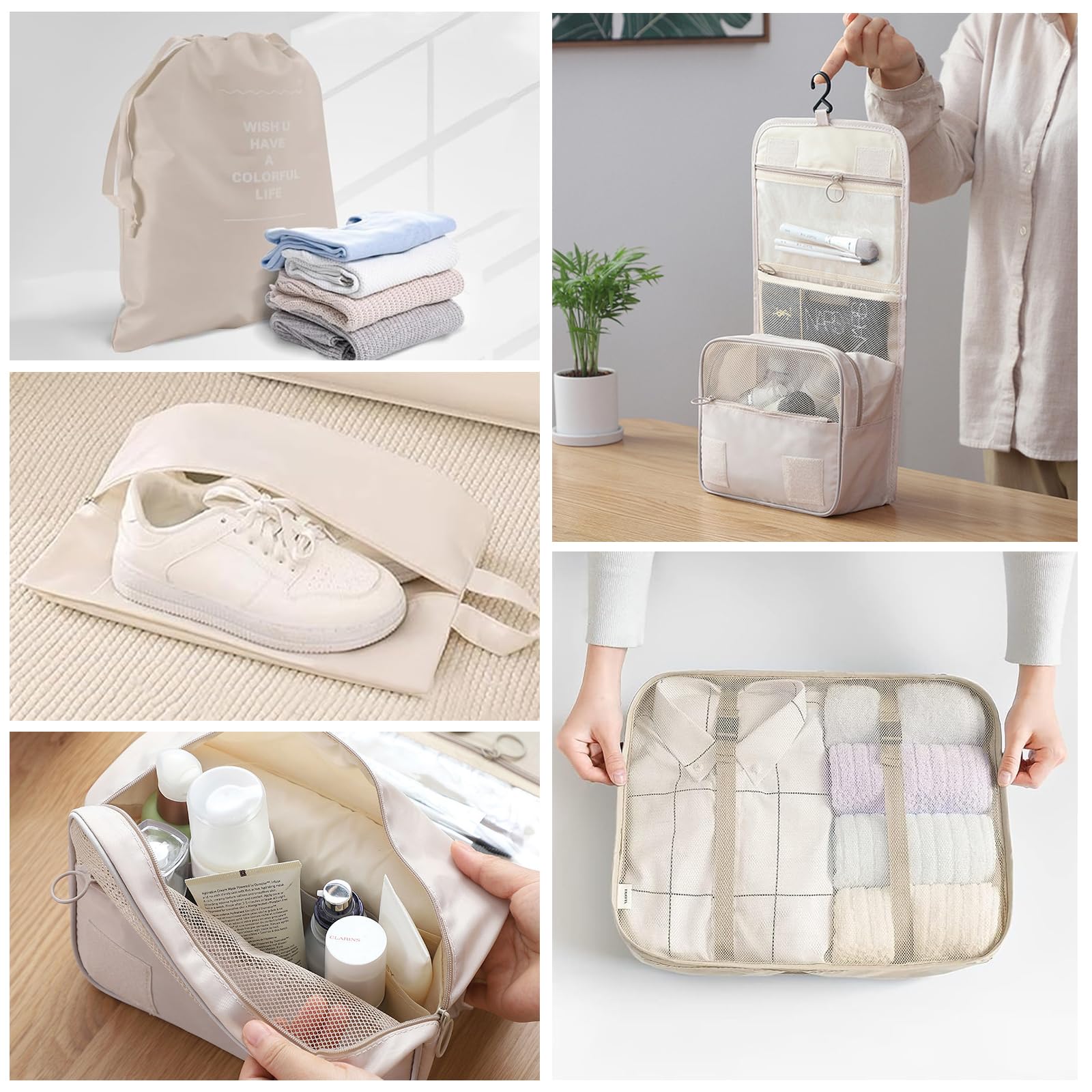 WUSUPU - Set De 12 Sacs De Rangement Pour Valise Imperméables - Organisateur Voyage Avec Sacs Vêtements, Chaussures, Trousse Toilette - Gain De Place - 12