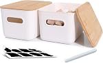 Citylife Organisateurs et stockage de placards - 4PCS Bacs de rangement en plastique avec couvercles en bambou, contenants de stockage empilables pour l'organisation, assemblés avec des étiquettes et marqueur 10.24 x 7.01 x 6.1 de pouce