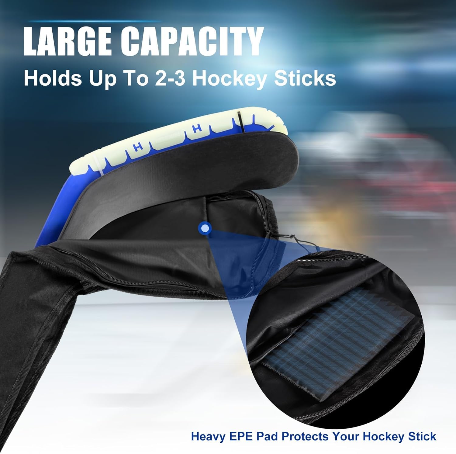 BOOSTEADY Bolsa para palos de hockey para adultos con cincha ajustable, bolsa ligera e impermeable para palos de hockey sobre hielo, equipo de hockey sobre hielo con hombro ajustable para adultos y