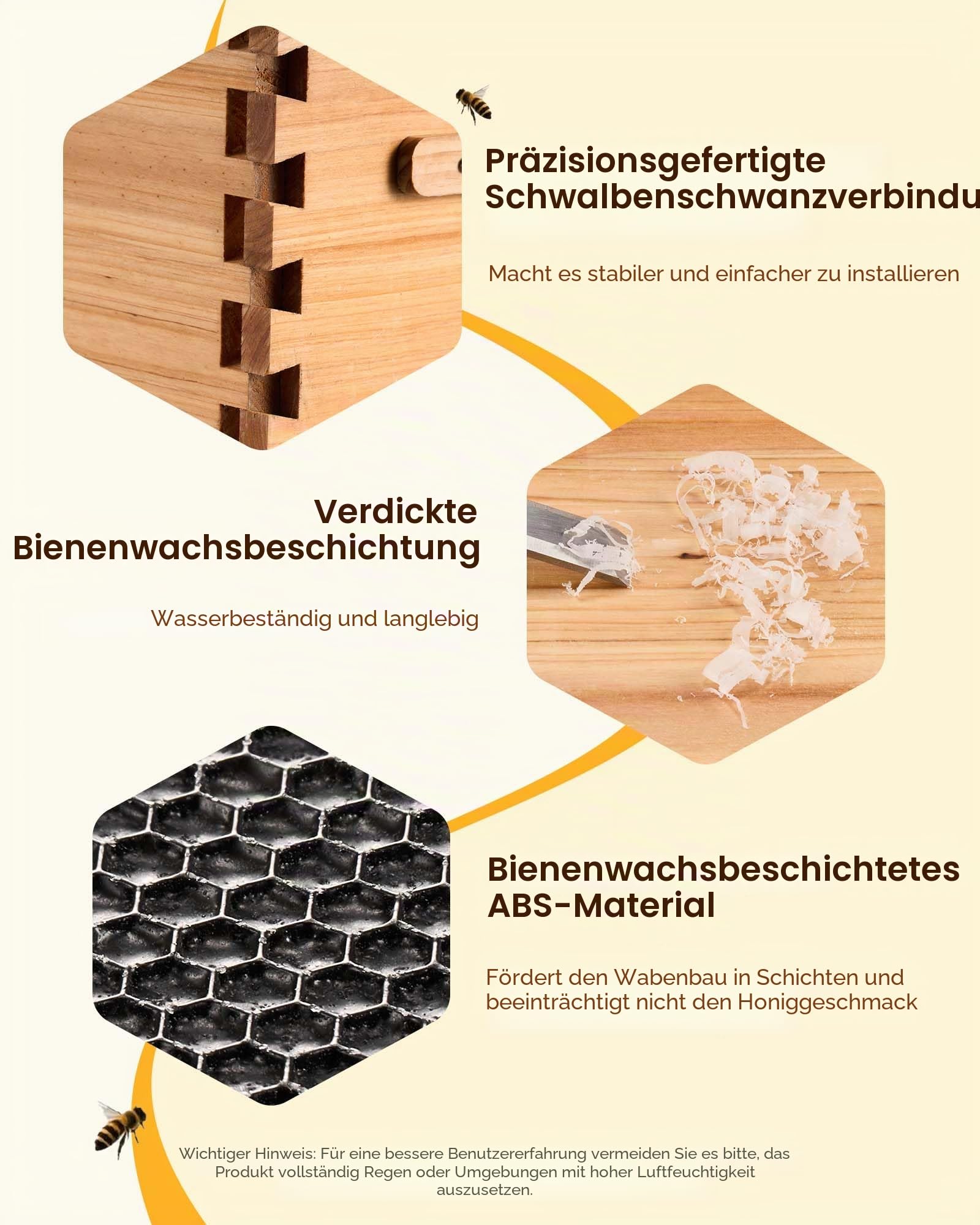 VEVOR Bienenstock, Zander Beute für 30 Rahmen, mit Bienenwachs beschichtetes Tannenholz, 2 Tiefe + 1 mittelgroßer Bienenkasten, Langstroth-Bienenstock-Set, transparente Acrylfenster mit Fundamenten