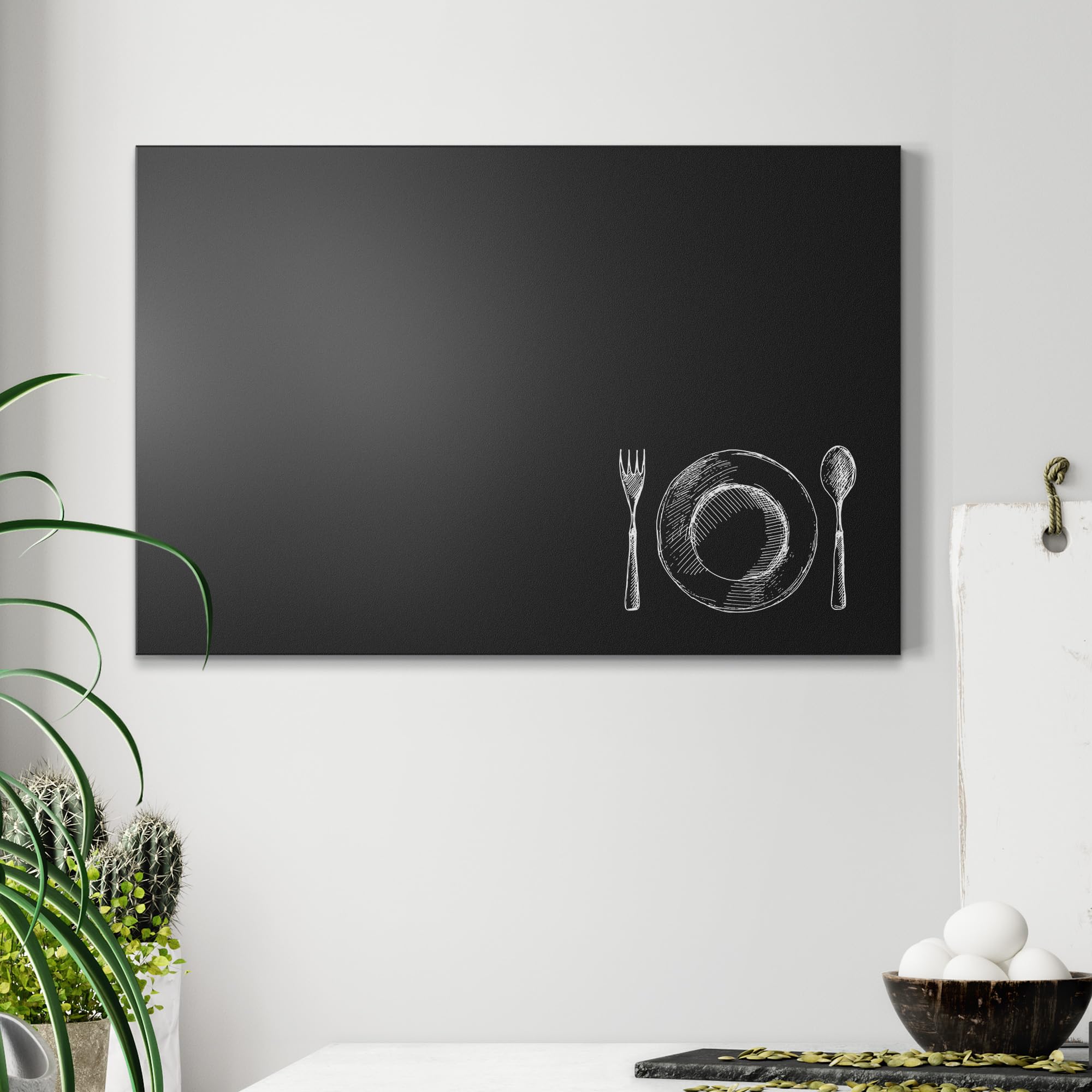 DEQORI Magnetische Kreidetafel mit UV-Druck | Motiv Tisch ist gedeckt | Design rechteckig 60x40 cm | Kreide Metalltafel beschreibbar – Wanddeko für Küche, Flur, Kinderzimmer & Büro
