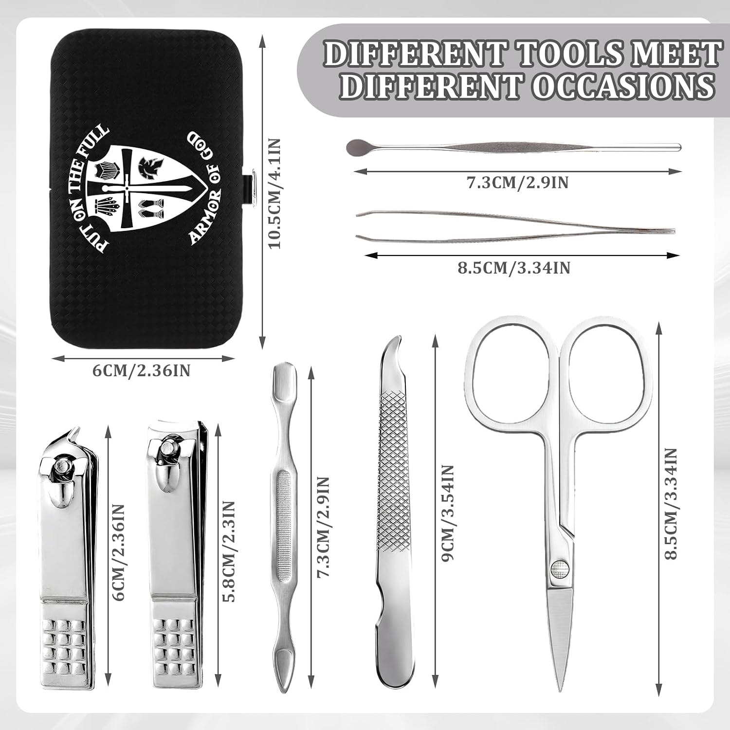Shinymoon 12 Sets Armor of God Christian Gifts for Men Bulk Bible Verse Nail Clipper Stainless Steel Manicure Kit with Cards and Bags Religious Gifts for Father's Day Church and Pastor Appreciation