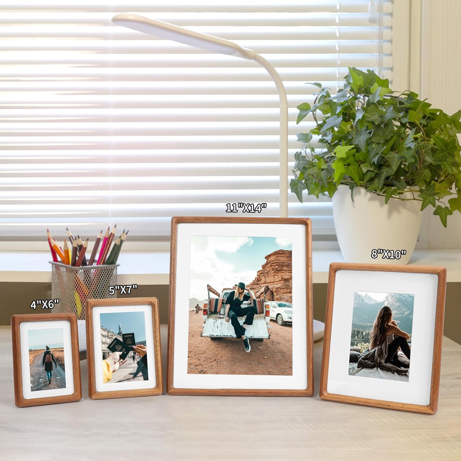 11x14 Picture Frame Set of 2 Natural Wood Photo Frames Display Pictures 8x10 with Mat or 11x14 without Mat Multi Photo Frames Collage for Wall or Tabletop Decor