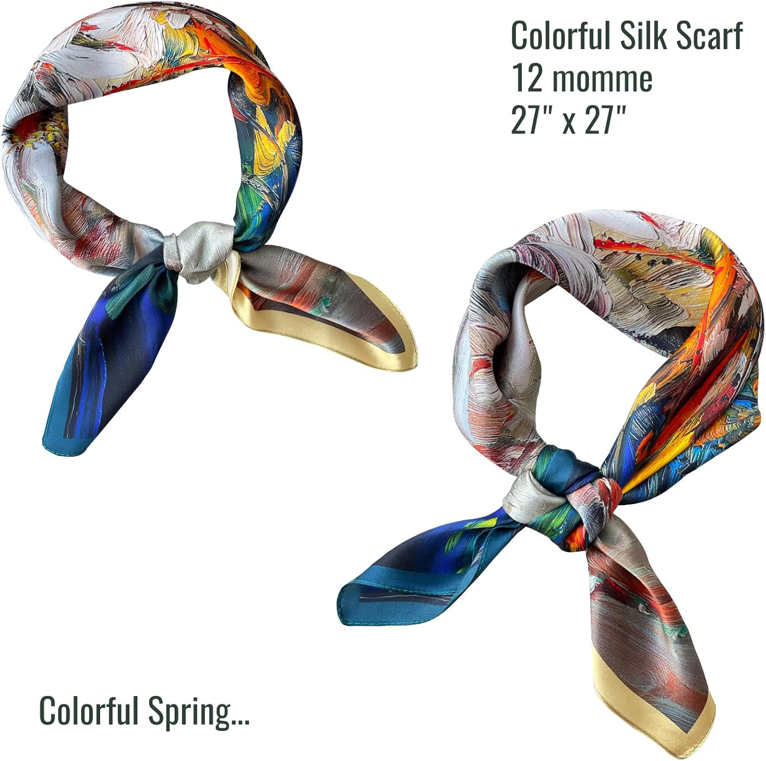 100% Mulberry Silk Scarf Women's Fashion Scarves Square and Long Bandana Shawls and Wraps Artist Collection Gift - Image 5