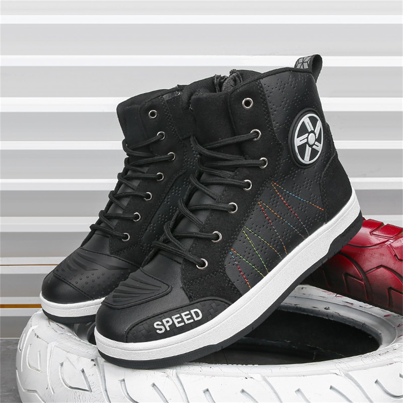 Botas De Motocicleta Hombre Zapatos Informales para Montar En La Calle Cremallera Lateral Ligeros para Viajes Al Aire Libre Botines Informales