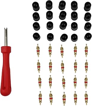 40pcs Tire Valve Cores Car Bicycle Tyre Valve Core Remover Repair Tool Valve caps Valve Stem Cores Motorcycle Tire Valve Cores Wrench Red