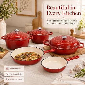 enameled cast iron cookware set,8 PC Pots and Pans with Lid | Enameled Cast Iron Skillet Sets,Frying Pan Set,Dutch Oven For Sourdough Bread Baking On All Stovetop