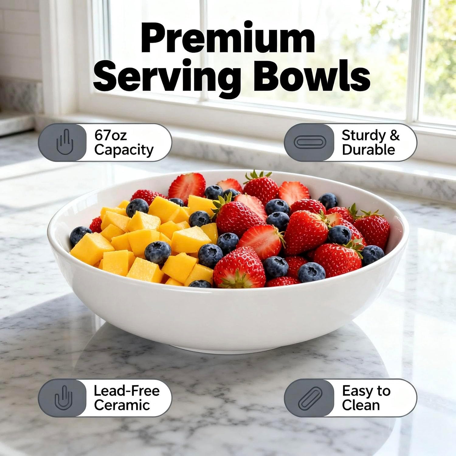 Large Serving Bowls, 67 oz Deep Ceramic Bowl, 10 IN Salad Bowls | for Salad, Pho, Pasta, Side Dishes, Centerpiece for Dinner Parties, Kitchen Decor, Stackable, Microwave & Dishwasher Safe