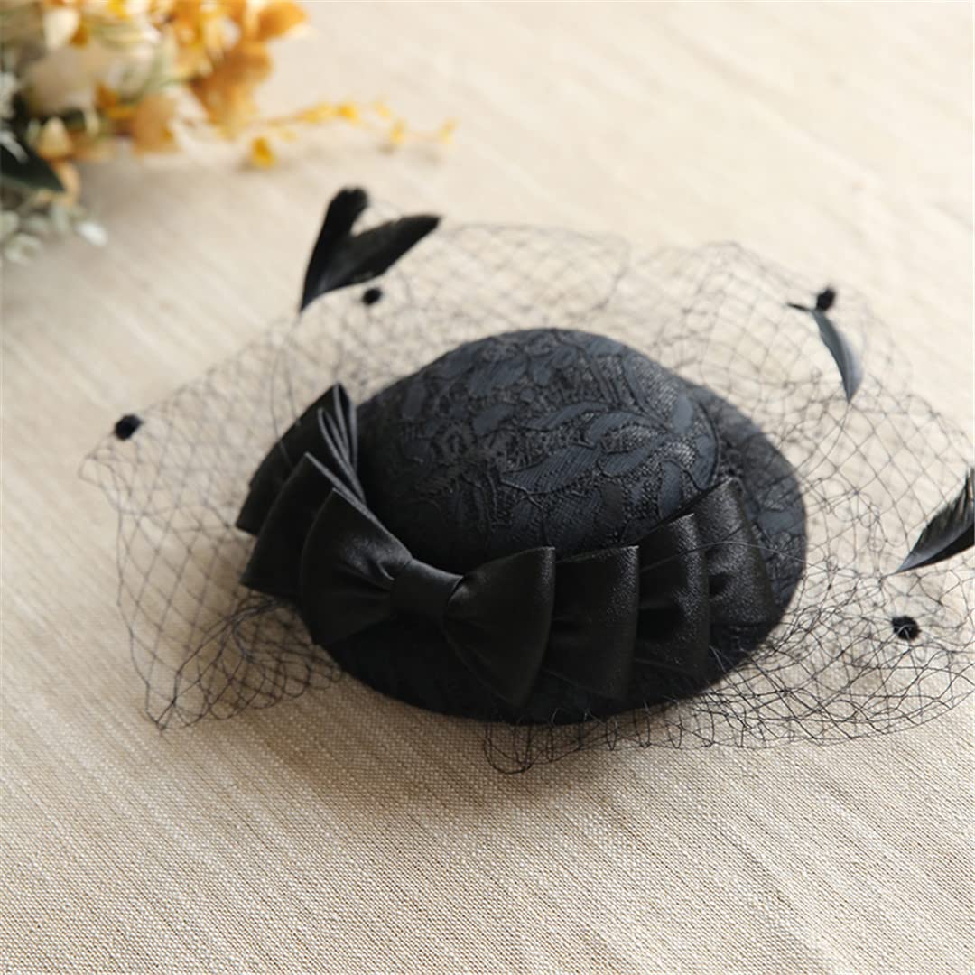Lmtossey Mesdames Chic Diadème Cocktail Fête De Mariage Église Diadème Tiara Plume Cheveux Garniture Voile Charmant Chapeau