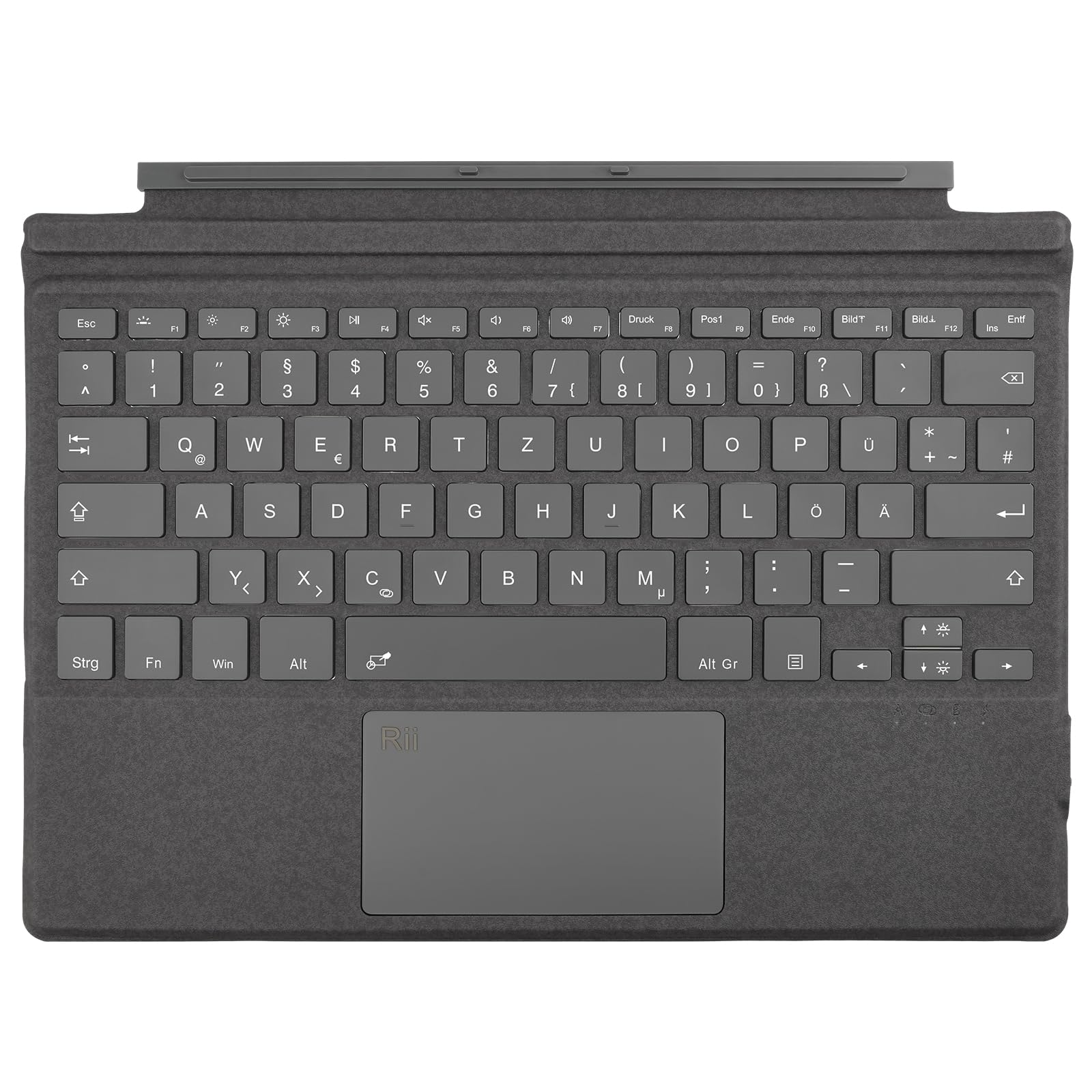 Rii Surface Tastatur für Surface Pro 7 Plus/7/6/5/4/3, Bluetooth 5.2 Mit Touchpad und 7-Farbiger Hintergrundbeleuchtung - Grau (QWERTZ, Deutsches Layout)