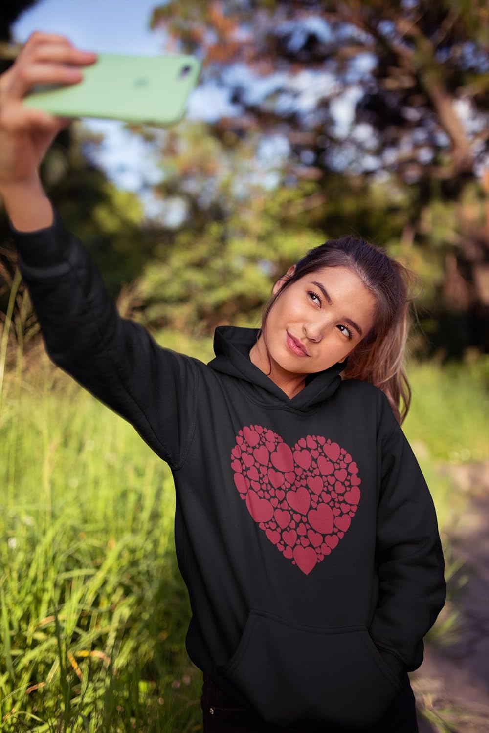 shop4ever Red Heart Love Cloud Hoodie Sweatshirts - Image 3