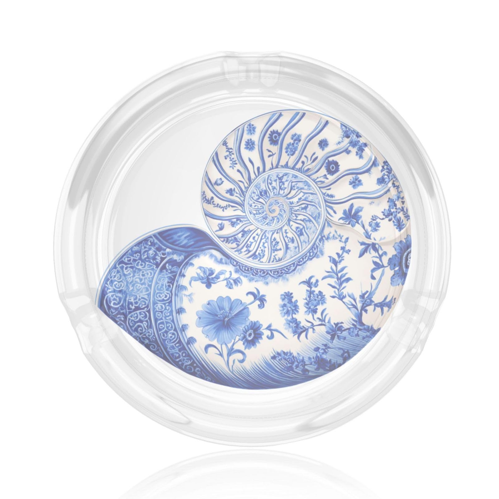 Blue And White Chinoiserie Nautilus Shell Glass Ashtray For Cigarettes Ash Trays Case For Home Office Decor