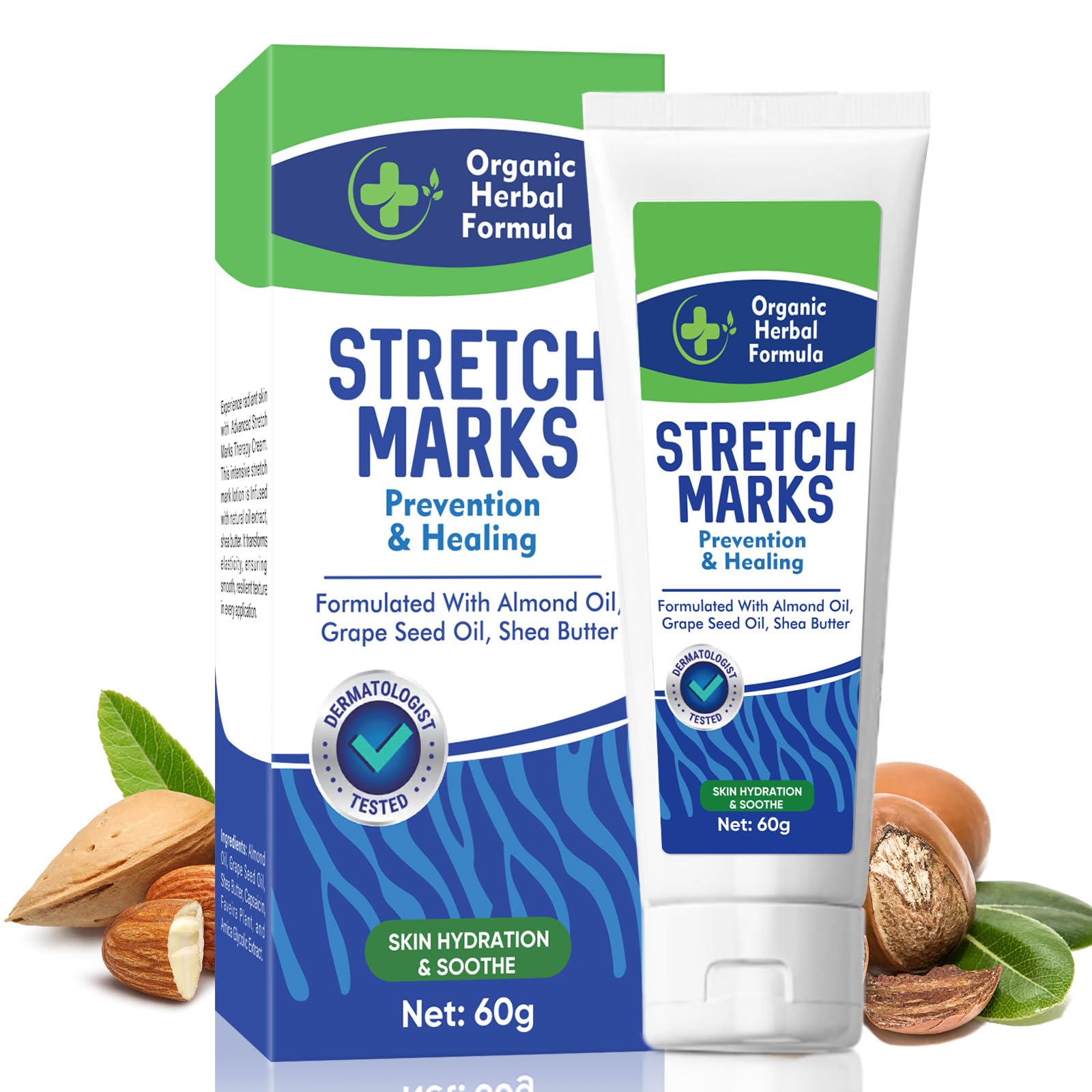 Stretch Mark Cream for Pregnancy, Hypoallergic & Safe for Pregnancy, Preventing & Reducing Stretch Marks with Shea Butter, Almond Oil & Grape Seed Oil, Reduces Scar Appearance