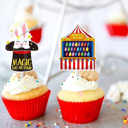 Miniatura 8 de Decoración para cupcakes de circo, 36 piezas, decoración de fiesta de carnaval, para tartas y cupcakes para fiesta de cumpleaños temática de circo y
