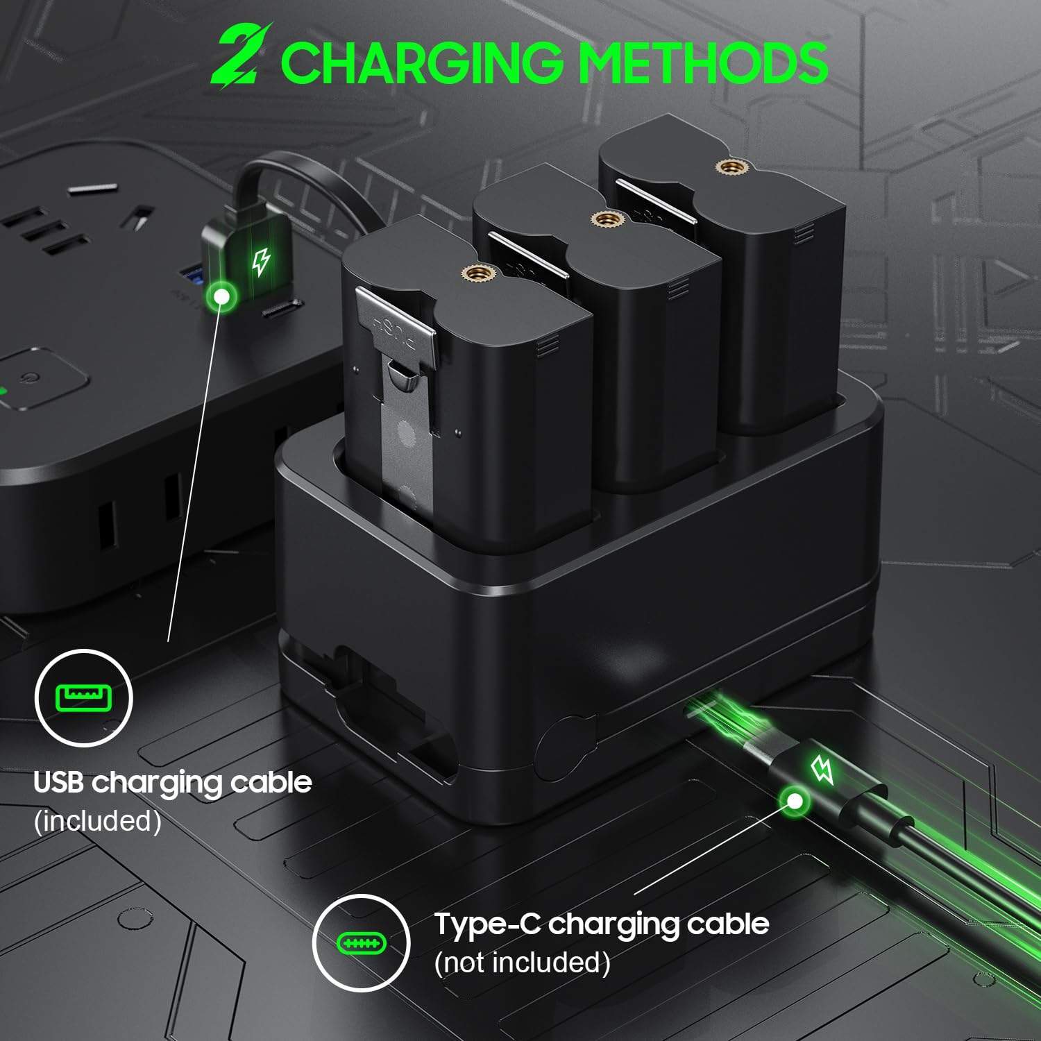 3.65V 6040mAh Batterie Compatible avec Video Doorbell 2/3/3+/4, Stick Up Cam(2/3Gen), Spotlight Cam, Spotlight Plus/Pro Cam (3 Batteries and Black Charger)