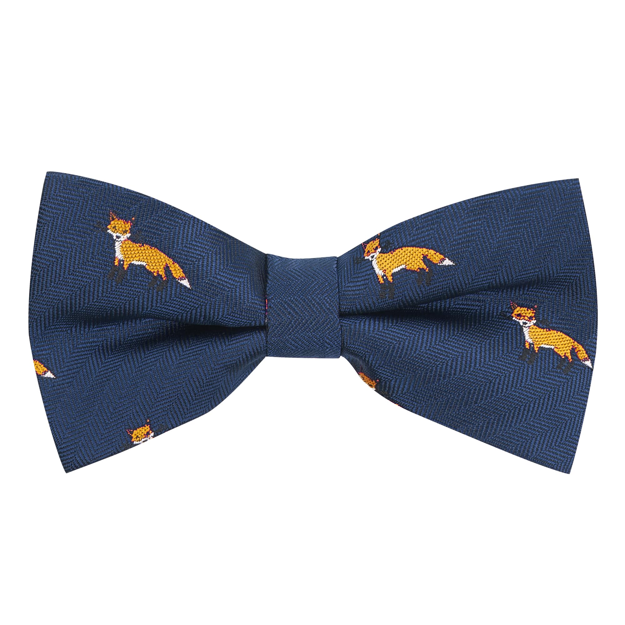 King & Priory Navy Blue Herringbone Embroidered Fox Bow Tie