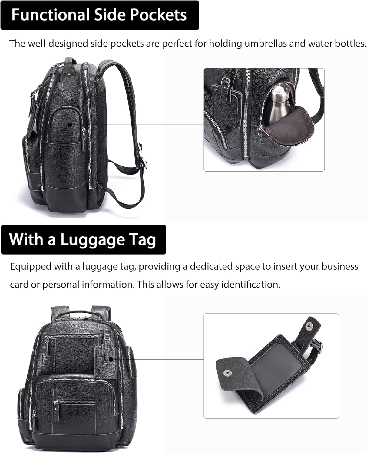 LANNSYNE Leather Backpack for Men, 15.6" Laptop Backpack Camping Travel 24L Rucksack - Image 5