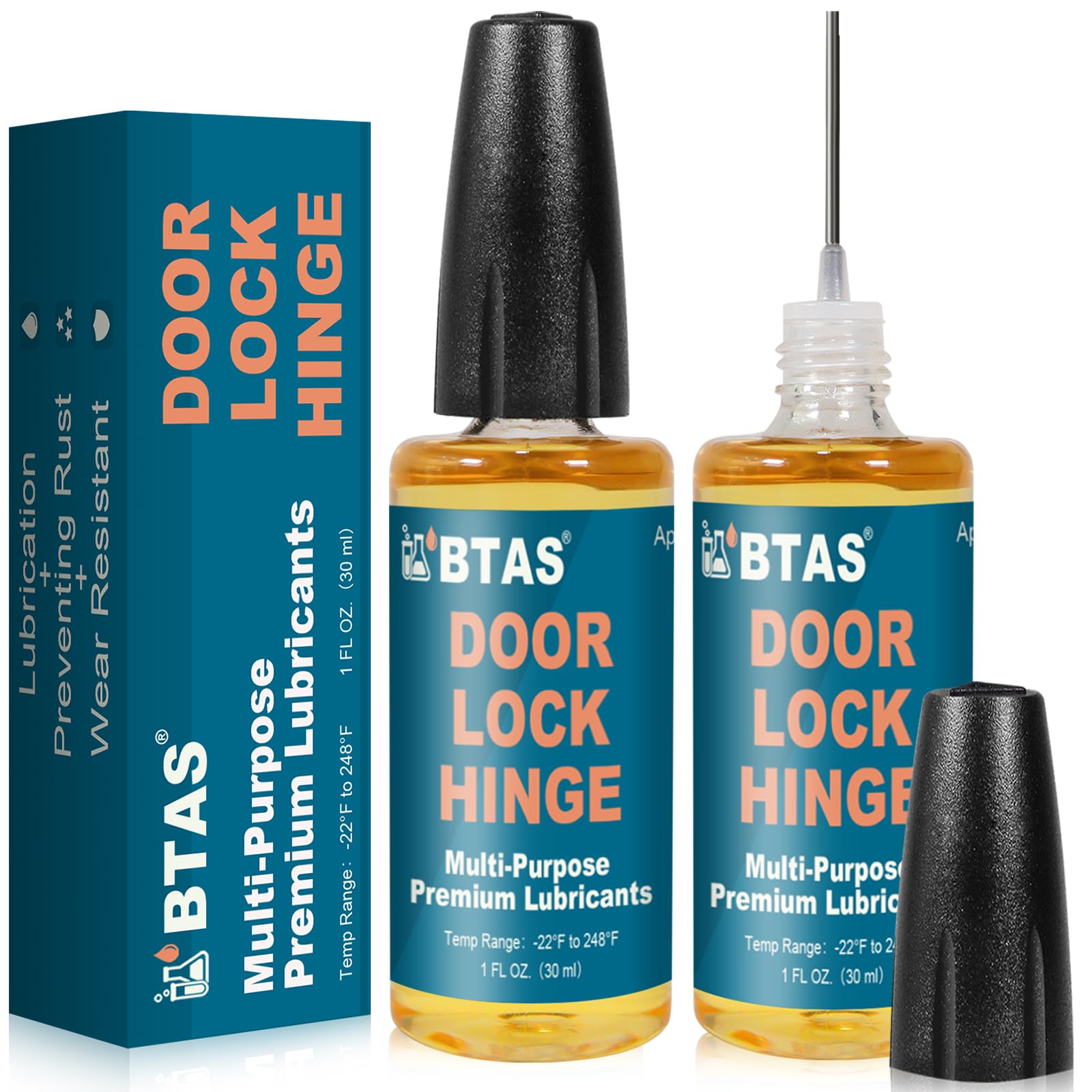 BTAS Lock Door Hinge Squeaky Fix Noise Lubricant Oil Stop Noise for Key Lube with Needle Oiler 30 ml 2 Pcs