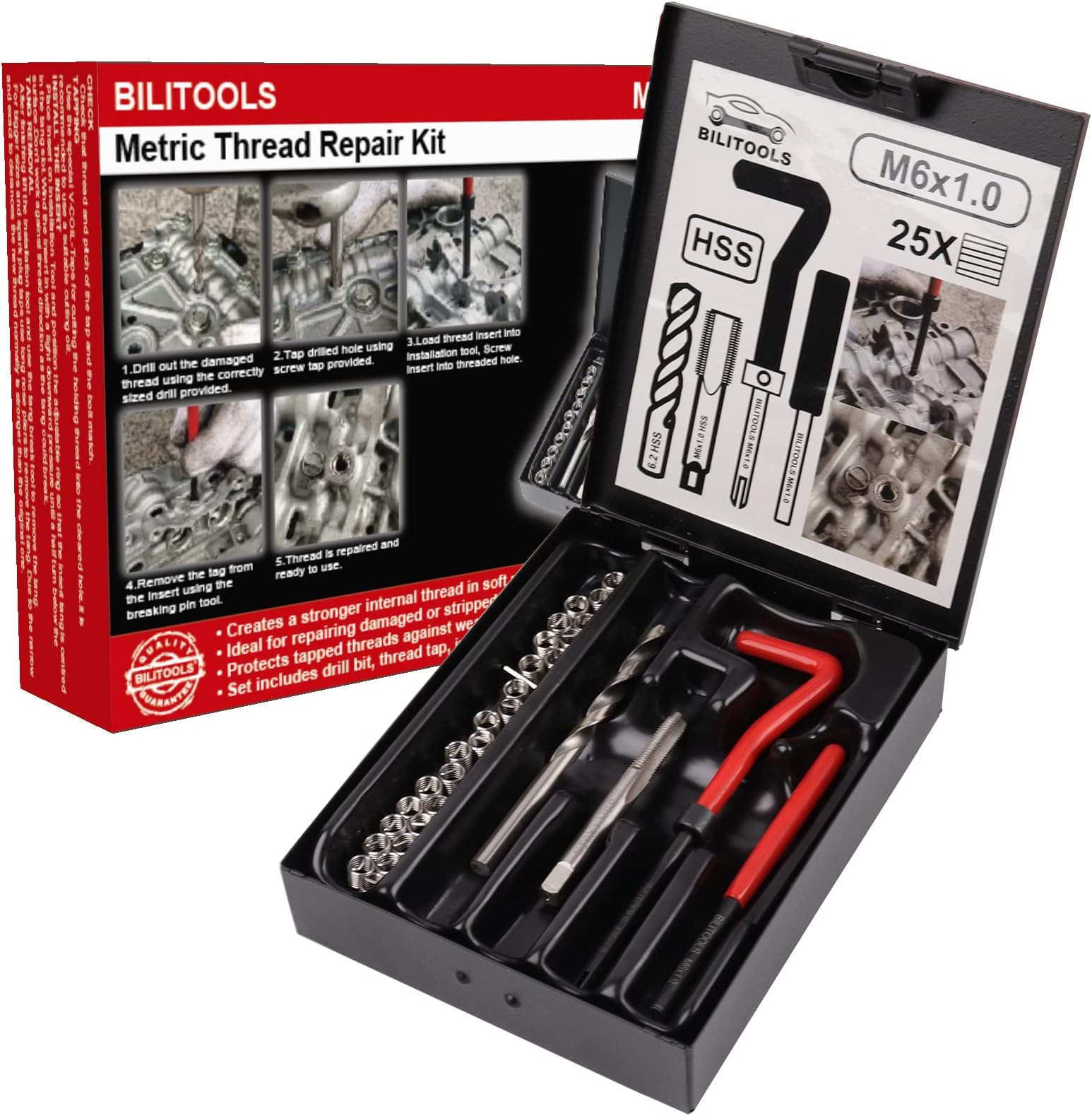 M6x1.0 Thread Repair Kit, HSS Drill Helicoil Repair Kit Metric
