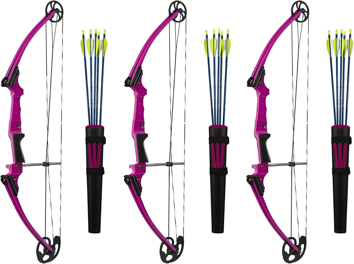 Genesis Archery Compound Bow Archery Kit w/Adjustable Draw Length 15" to 30" & Adjustable Draw Weight 10 to 20 Pounds for Left-Handed, Purple (3 Pack)